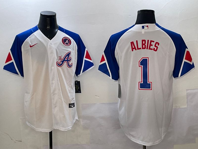 Men Atlanta Braves #1 Albies White City Edition 2025 Nike MLB Jersey style 3